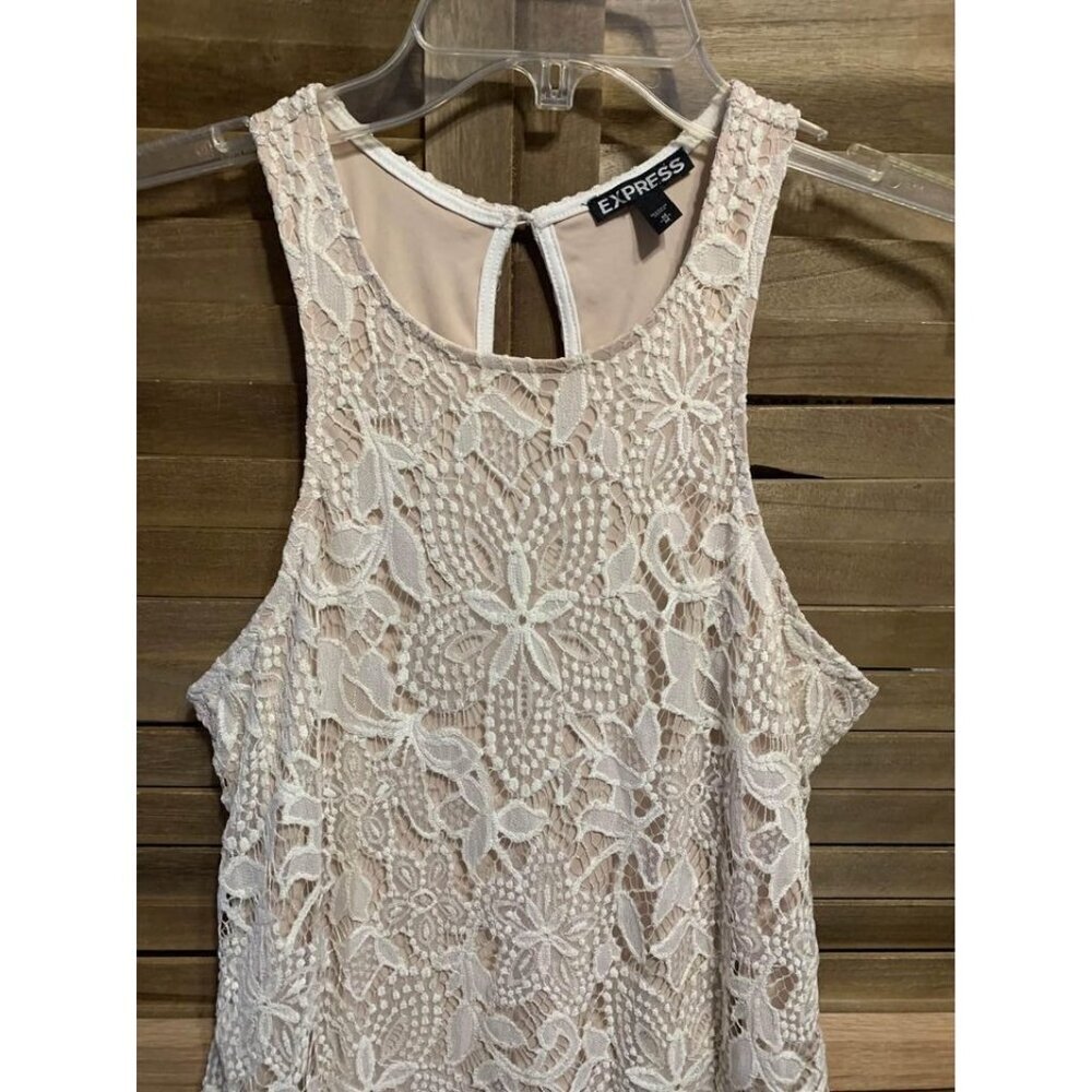 Express Lace Dress Ivory Boho Business Casual Cottage Y2K Women's Size Medium - Picture 2 of 5